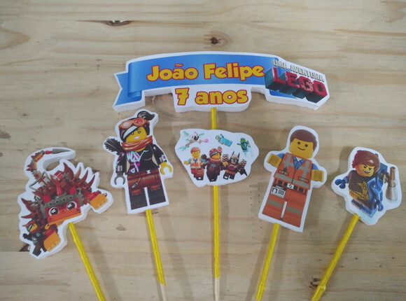 Lego Aventura Topo de Bolo Personalizado Pronta Entrega