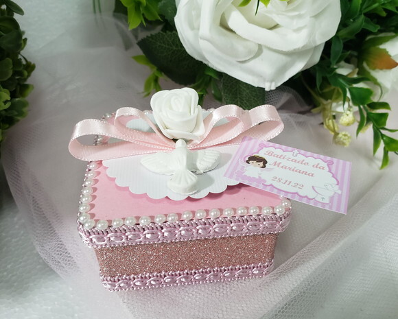 Lembrancinha Batizado Caixa Acrílica Rosa