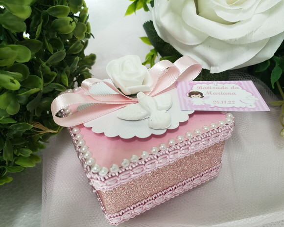 Lembrancinha Batizado Caixa Acrílica Rosa