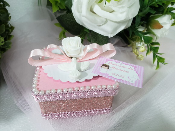 Lembrancinha Batizado Caixa Acrílica Rosa