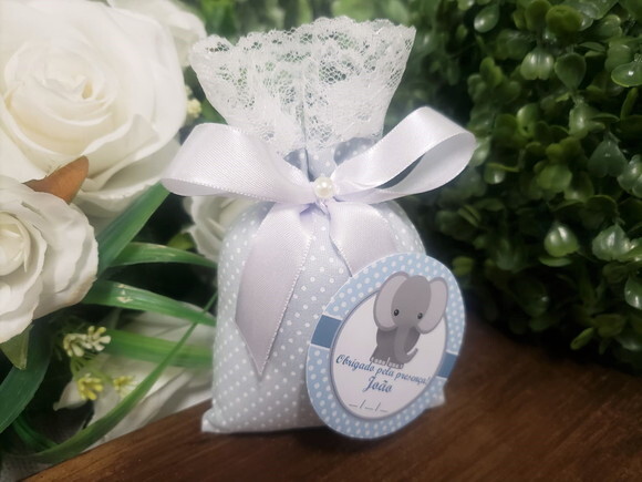 Lembrancinha Chá Bebê Sachê Perfumado Cinza Poá