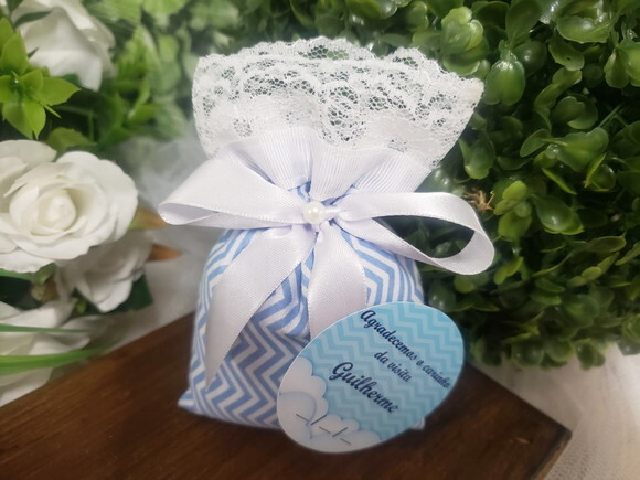 Lembrancinha Maternidade Sachê Perfumado Azul Claro Chevron
