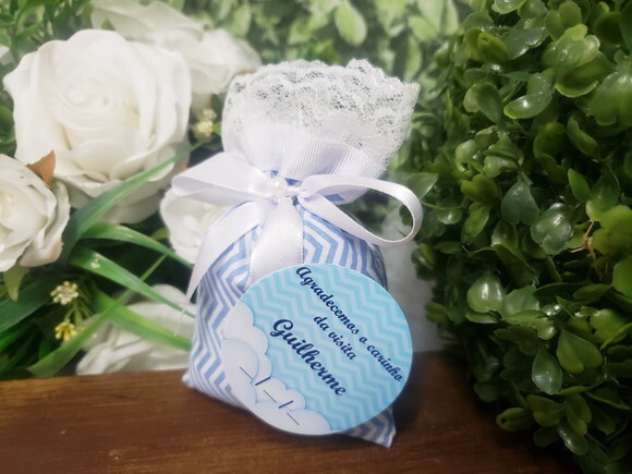 Lembrancinha Maternidade Sachê Perfumado Azul Claro Chevron