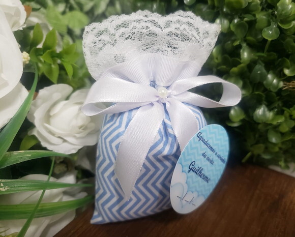 Lembrancinha Maternidade Sachê Perfumado Azul Claro Chevron