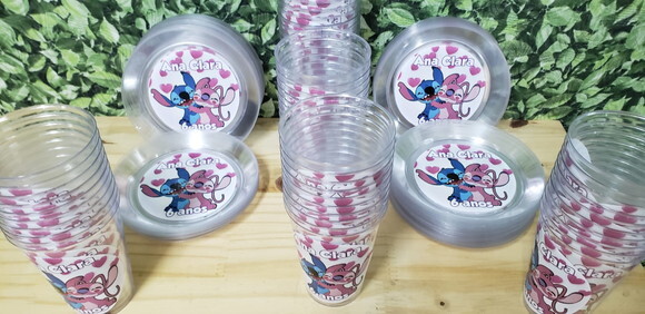 Lilo e Stitch Copo 300 ml e Prato Sobremesa Personalizados