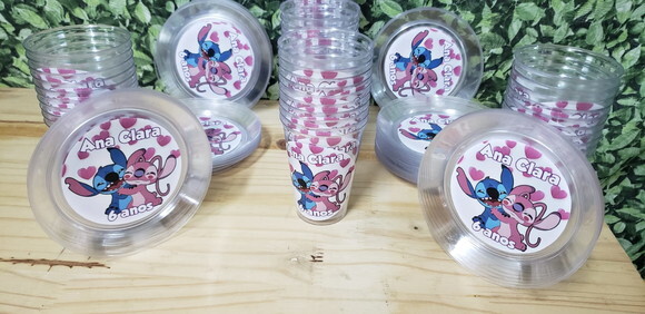 Lilo e Stitch Copo 300 ml e Prato Sobremesa Personalizados