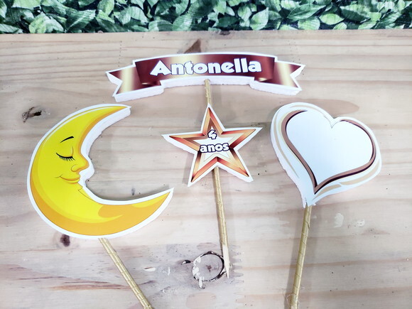 Lua Estrela Coração Topo de Bolo Personalizado