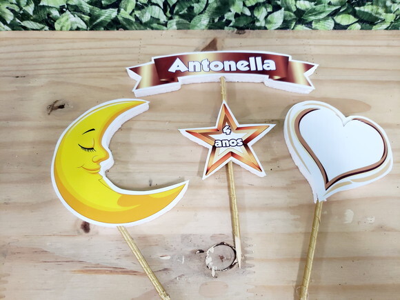 Lua Estrela Coração Topo de Bolo Personalizado