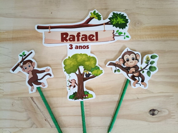 Macaquinho Topo de Bolo Personalizado Pronta Entrega