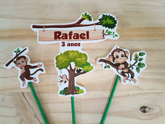 Macaquinho Topo de Bolo Personalizado Pronta Entrega