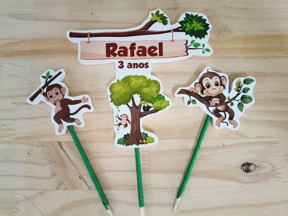 Macaquinho Topo de Bolo Personalizado Pronta Entrega