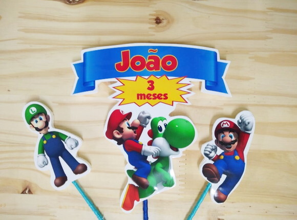 Mario Bross Topo de Bolo Personalizado Pronta Entrega