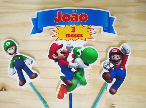 Mario Bross Topo de Bolo Personalizado Pronta Entrega