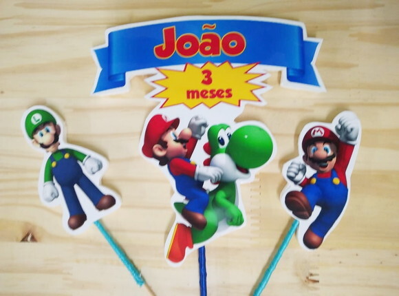 Mario Bross Topo de Bolo Personalizado Pronta Entrega