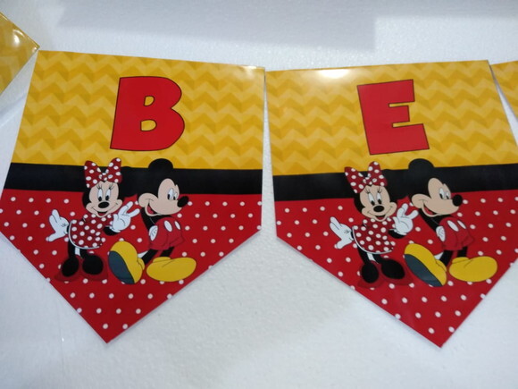 Mickey e Minie Varal Personalizado Parabens Mais Nome