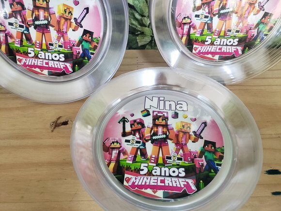 Minecraft Menina Copo 300 ml e Prato Sobremesa Personalizado