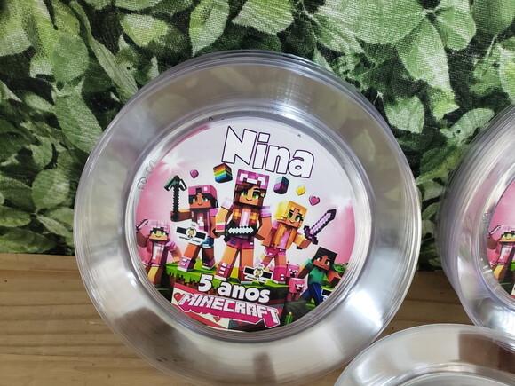 Minecraft Menina Copo 300 ml e Prato Sobremesa Personalizado