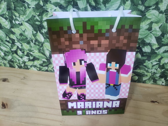 Minecraft Menina Sacola Personalizada Pronta Entrega