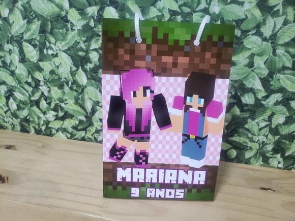 Minecraft Menina Sacola Personalizada Pronta Entrega