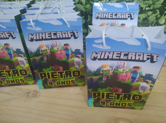 Minecraft Sacola Personalizada Grande Tam 29x20x8 cm
