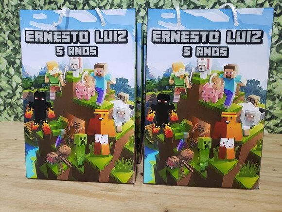 Minecraft Sacola Personalizada Média Tam 25x17x8 cm