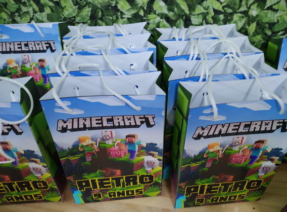 Minecraft Sacola Personalizada Grande Tam 29x20x8 cm