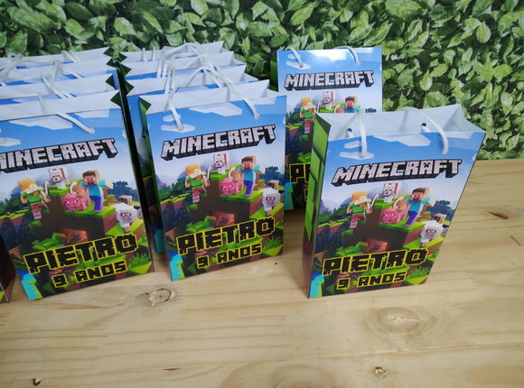 Minecraft Sacola Personalizada Tam 25x17x8 cm