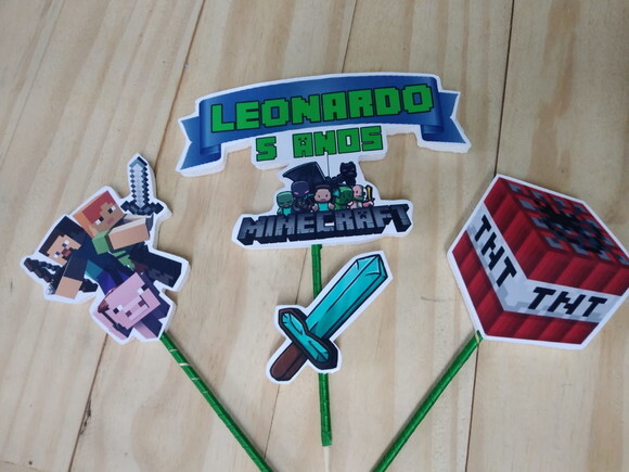 Minecraft Topo de Bolo Personalizado Pronta Entrega