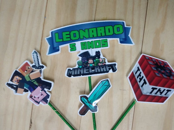 Minecraft Topo de Bolo Personalizado Pronta Entrega
