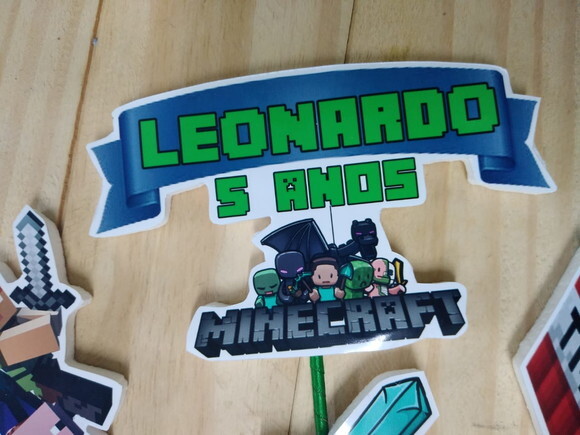 Minecraft Topo de Bolo Personalizado Pronta Entrega