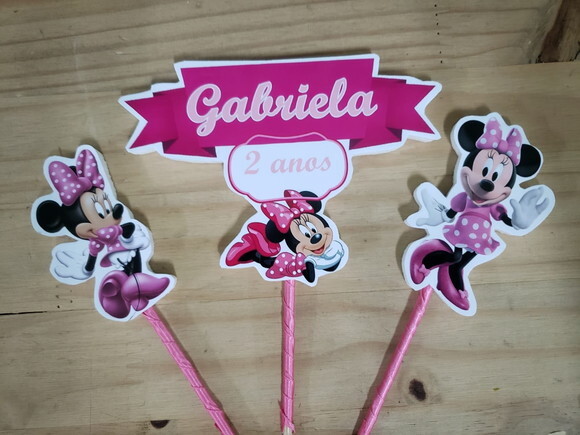 Minie Rosa Topo de Bolo Personalizado Pronta Entrega