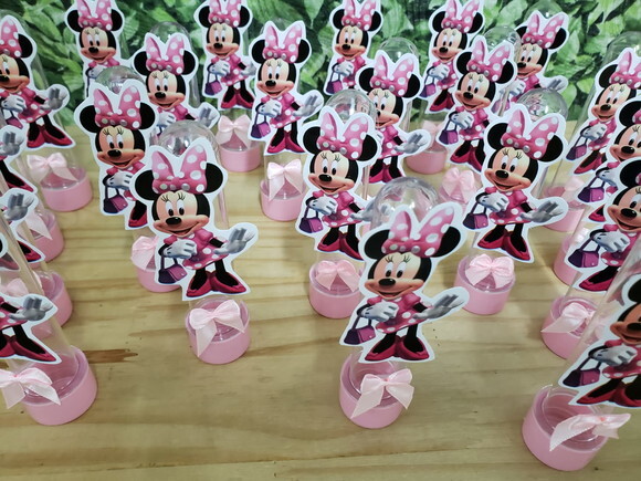 Minie Rosa Tubetes com Lacinhos e Aplique Pronta Entrega