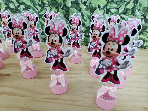 Minie Rosa Tubetes com Lacinhos e Aplique Pronta Entrega