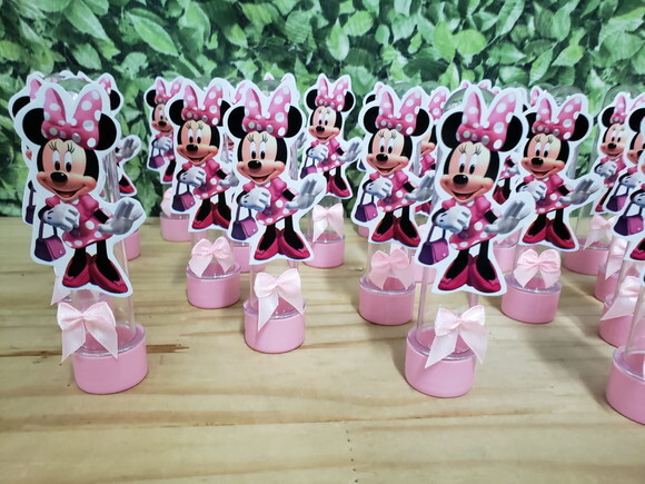 Minie Rosa Tubetes com Lacinhos e Aplique Pronta Entrega
