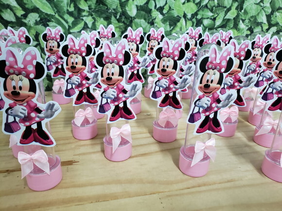 Minie Rosa Tubetes com Lacinhos e Aplique Pronta Entrega
