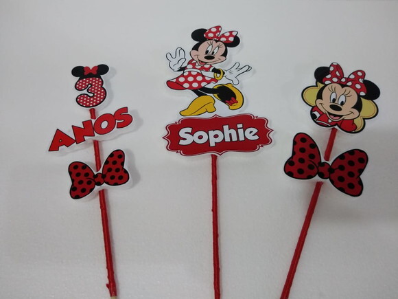 Minie Vermelha Topo de Bolo Personalizado