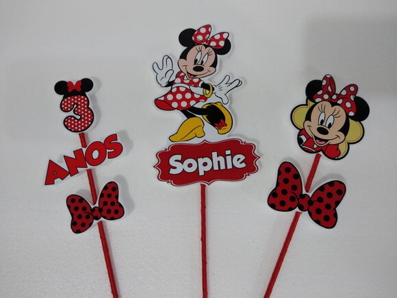 Minie Vermelha Topo de Bolo Personalizado