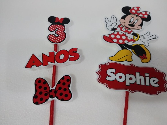 Minie Vermelha Topo de Bolo Personalizado