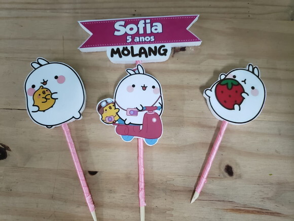 Molang Topo de Bolo Personalizado Pronta Entrega