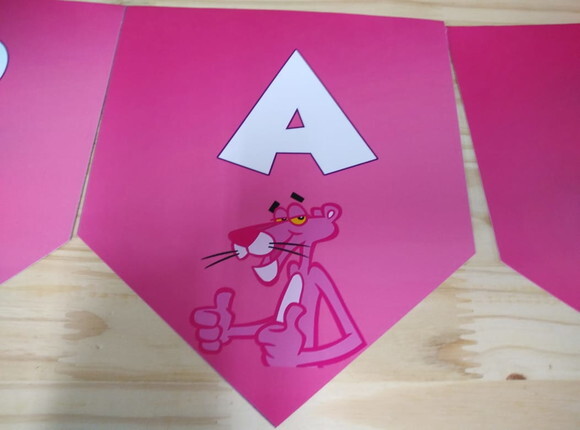 Pantera Cor de Rosa Varal Personalizado Pronta Entrega