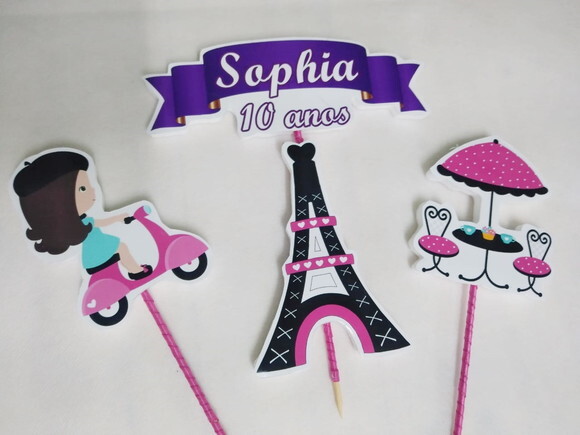Paris Topo de Bolo Personalizado