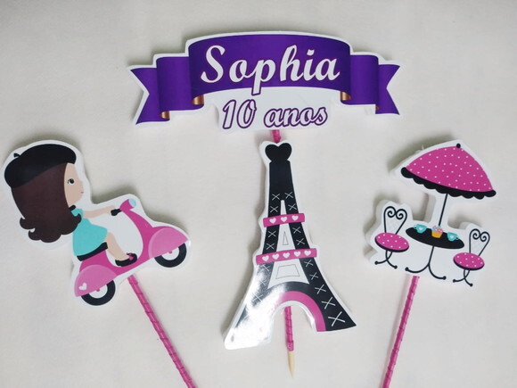 Paris Topo de Bolo Personalizado