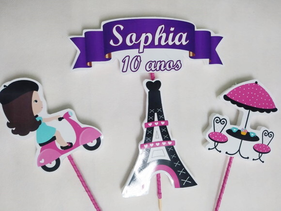 Paris Topo de Bolo Personalizado