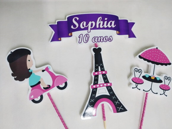 Paris Topo de Bolo Personalizado