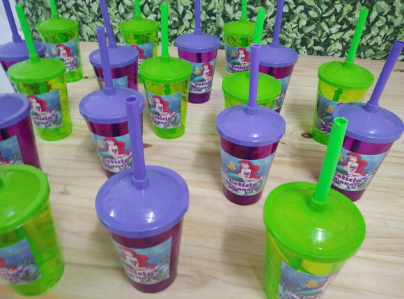 Pequena Sereia Copo Canudo Personalizado Pronta Entrega