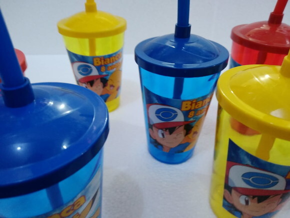 Pokemon Copo Canudo Personalizado Pronta Entrega
