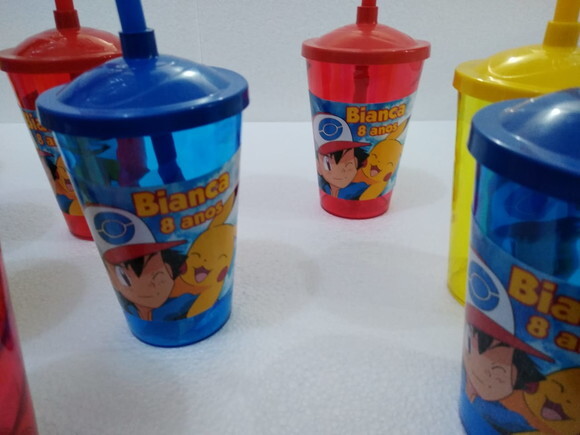 Pokemon Copo Canudo Personalizado Pronta Entrega