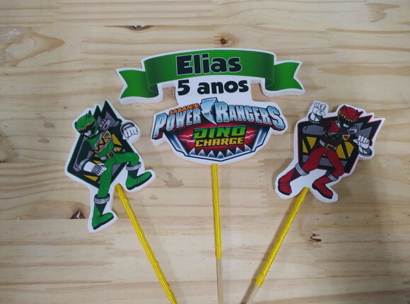 Power Rangers Dino Topo de Bolo Personalizado P Entrega