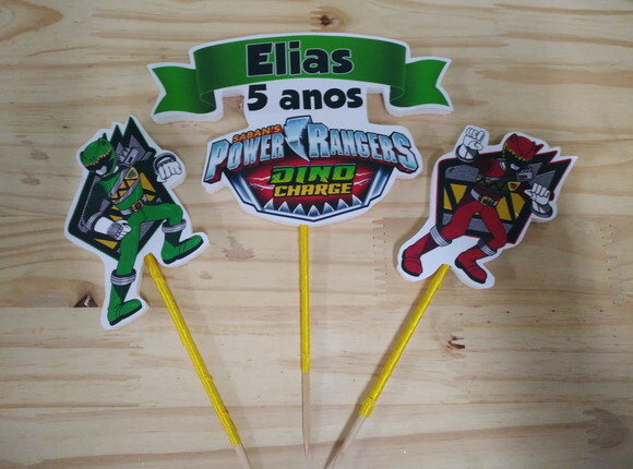 Power Rangers Dino Topo de Bolo Personalizado P Entrega