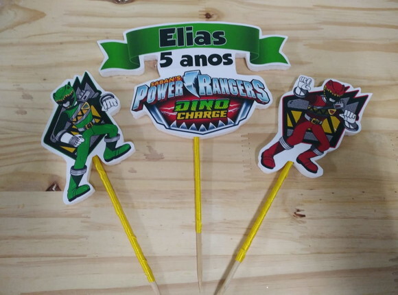 Power Rangers Dino Topo de Bolo Personalizado P Entrega